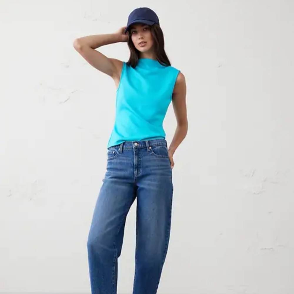 NWT Banana Republic Slash Neck Scuba Tank Turquoise Joy Sz S
